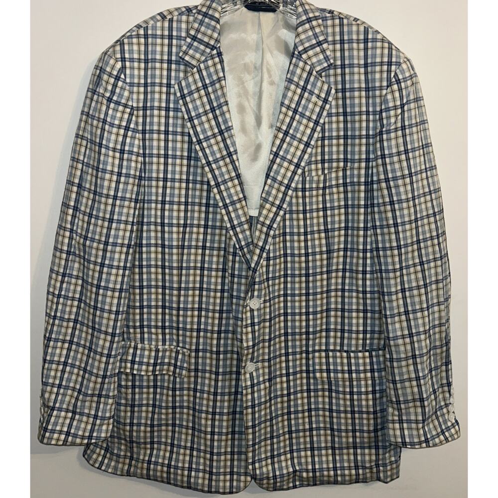 Stanley Blacker 48 Long Blue Beige Cotton Lightweight Blazer Sports coat